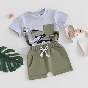 Kledingsets Peuter Baby Boy Girl Camo kleding Zomer Camouflage Camouflage Shirt Shirt Shirt Elastic Taille Shorts Set Outfits 2pcs