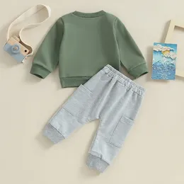 Ensembles de vêtements pour bébés garçons et filles, couleur unie, sweat-shirt à manches longues, haut et pantalon décontracté, ensemble 2 pièces, tenue d'automne et d'hiver