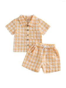 Kleding Sets Peuter Baby Jongen Meisje Katoen Linnen Outfits 2-delige Zomer Lounge Set Korte Mouw Button Down Shirt Kleding
