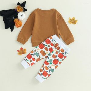 Ensembles de vêtements en tout-petit bébé garçon fille automne automne waffle tenue jeu lettre imprimé tricot à manches longues à manches longues