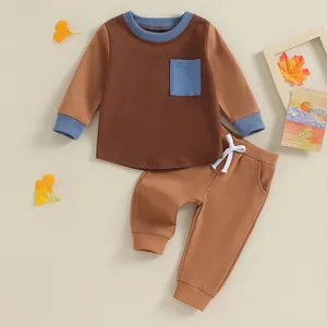 Ensembles de vêtements en bas âge pour bébé fille fille de couleur Bloc de couleurs à manches longues Pantalon Sweat-shirt 2pcs Vêtements d'hiver automne