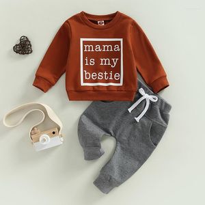 Ensembles de vêtements Enfant bébé garçon printemps automne vêtements ensemble à manches longues col rond lettre imprimé sweat-shirt bande couleur unie pantalon 0-3T