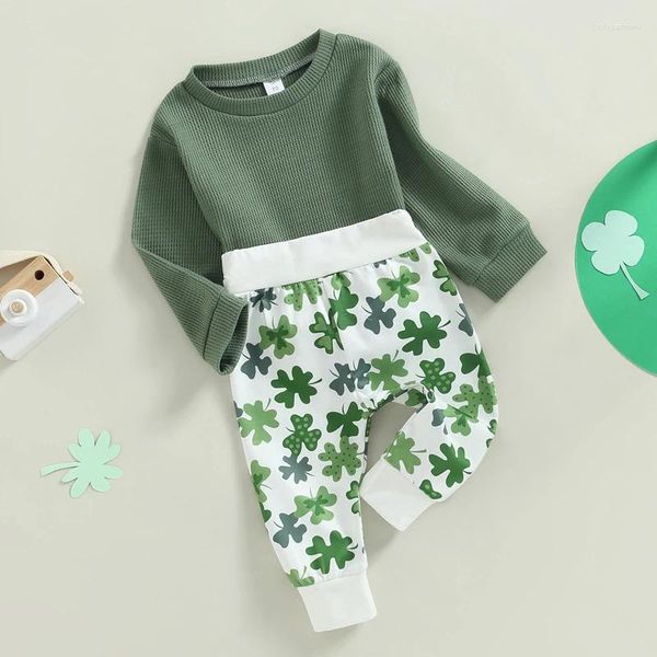 Juegos de ropa para niños pequeños Baby Boy St Patricks Day Day atuendo Mama S Lucky Charm Sweinshirt Top Jogger Pants 2 PCS Set