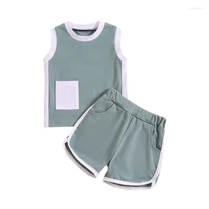 Ensembles de vêtements pour bébés garçons, vêtements d'été, 2 pièces, sans manches, col ras du cou, couleur contrastée, débardeur et short, tenue