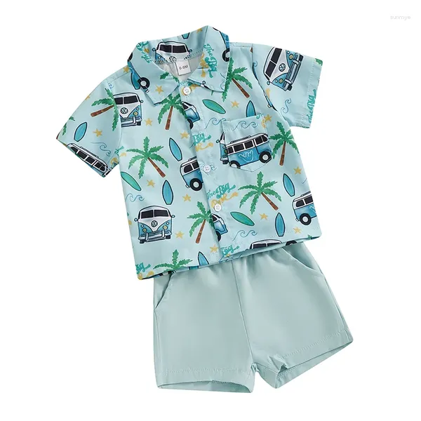 Ensembles de vêtements Enfant en bas âge bébé garçon vêtements d'été ensemble Boho imprimé boutonné hauts chemise tenue shorts enfant garçons