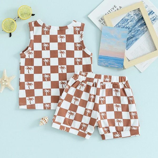 Juegos de ropa para niños pequeños ropa de verano de verano topes de estampado sin mangas con pantalones cortos sólidos de 2 pcs