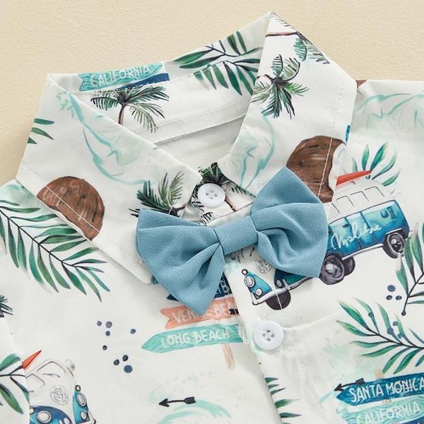 Ensembles de vêtements en tout-petit bébé garçon vêtements d'été Coconut Tree Imprime à manches courtes Shirt Down avec Bowtie Color Color Shorts Set Gentleman