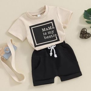 Kledingsets Peuter Baby Boy Summer Outfit Mama is mijn IE korte mouw T -shirt Elastische shorts Set schattige baby geboren kleding