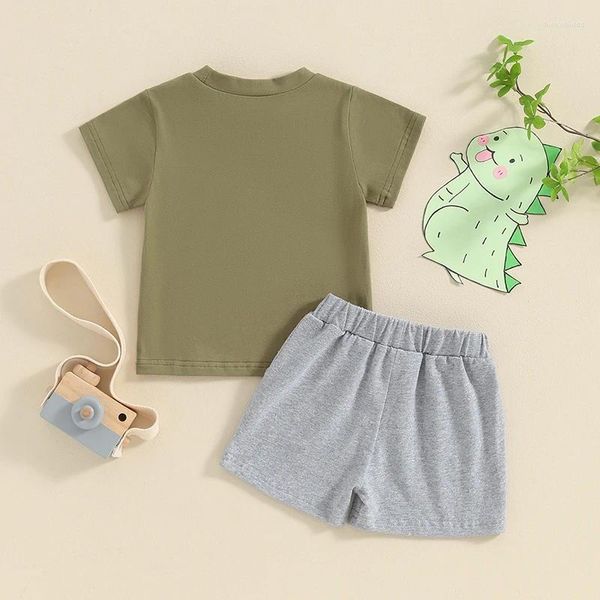 Conjuntos de ropa para niños pequeños, traje de verano para niños, camiseta de manga corta con estampado de números de dinosaurios, Tops, pantalones cortos sólidos, ropa informal