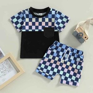 Ensembles de vêtements Toddler Baby Boy Tenues d'été Camion à damier à manches courtes T-shirt Short élastique Mignon Born Born