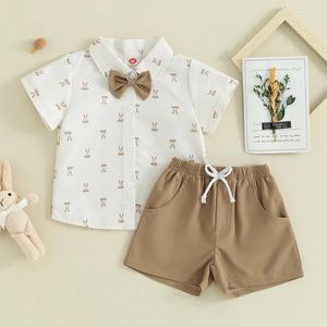 Ensembles de vêtements Toddler Baby Boy Summer Summer Outfits Button Print Shirts décontractés Shorts solides Set 2 PCS Gentleman Suit Vêtements