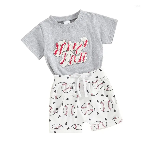 Conjuntos de ropa para niños pequeños Baby Boy Summer Outfits Play Ball Bordería Bordado Camiseta Béisbol Impresión Short Set informal Day Day Cloth