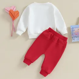 Ensembles de vêtements pour bébés garçons, tenue de saint-valentin, pull imprimé, chemises et pantalons rouges, tenues mignonnes de printemps