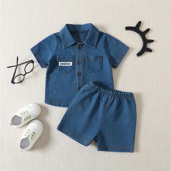 Ensembles de vêtements Banaux Baby Boys 2pcs Shorts Set Set Short à manches à manches Butt Shirts avec Pocket and Denim Summer Tenues 0-24 Mormands