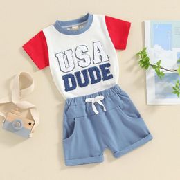 Ensembles de vêtements pour bébés garçons, vêtements pour le 4 juillet, lettre brodée, t-shirt à manches courtes, short 2 pièces, tenue du jour de l'indépendance