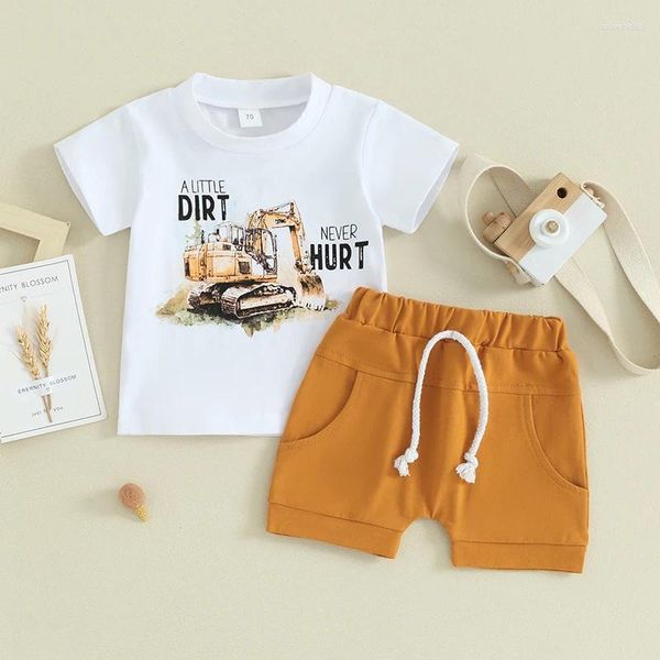 Ensembles de vêtements Toddler Baby Boys Excavator tenues un peu de saleté jamais blesser les vêtements d'été imprimés de camion