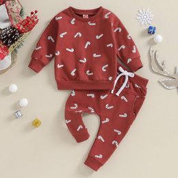 Ensemble de vêtements pour tout-petit bébé garçons filles dessin de Noël dessin animé canne canne imprimé sweat à manches longues tops pantalon de Noël