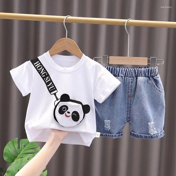 Ensembles de vêtements Enfant Bébé Garçons Filles Panda Satchel T-shirt Denim Shorts Été Casual Infant Mignon 2pcs Tenues Enfants Survêtement