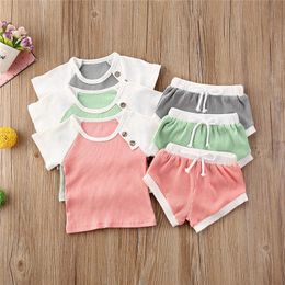 Ensembles de vêtements pour bébés garçons et filles, t-shirts et Shorts tricotés à manches courtes pour nouveau-nés, survêtements d'été