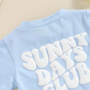 Conjuntos de ropa para bebés pequeños, ropa de verano, camiseta de manga corta con letras, Tops, pantalones cortos de cintura elástica, conjunto de trajes informales