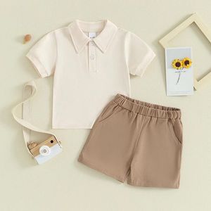 Ensembles de vêtements pour bébés garçons, vêtements d'été, chemise à manches courtes, taille élastique, short, tenue assortie pour petits enfants