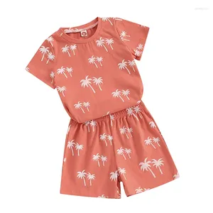 Ensembles de vêtements pour bébé Bébé garçons vêtements d'été Style de plage Tropical Tree Print 2pcs T-shirts à manches courtes et shorts de bande élastique