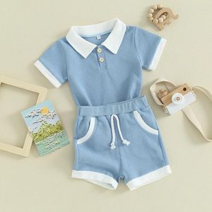 Kledingsets Toddler Baby Boys Summer Outfits Wafle Wafle Short Sleeve T-Shirts Tops Shorts 2pcs Deset set