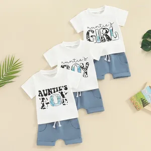 Kledingsets Toddler Baby Boys Summer Outfits Kijnbrief met korte mouwen PRINT TOPS EN SHORTS SET -KLAATSEN
