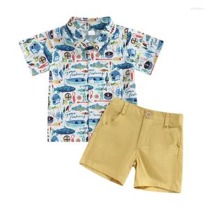 Ensembles de vêtements pour tout-petit Baby Boys Summer Summer Summer Soupre à manches courtes Bouton de chemise Bouton