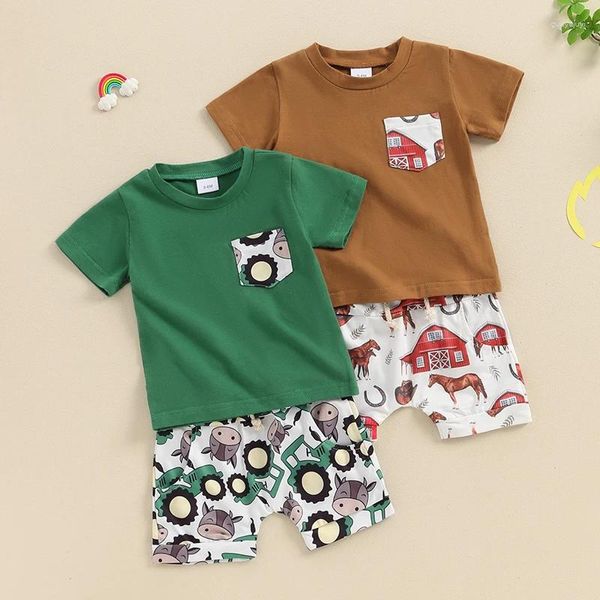 Ensembles de vêtements en bas âge pour bébé garçons tenues d'été décontractées t-shirts à manches courtes tops camion imprimé shorts de taille élastique 2pcs