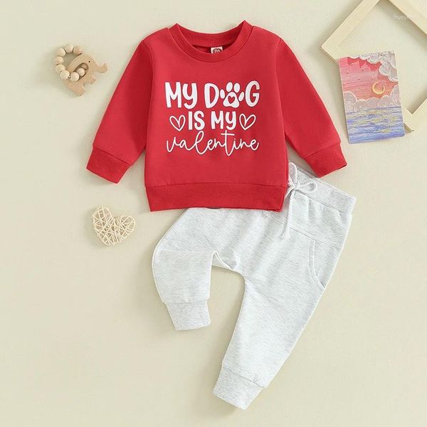 Juegos de ropa para niños pequeños Baby Boys Valentine S Day Casting Long Letter Letters Sweepshirt y pantalones de corredores