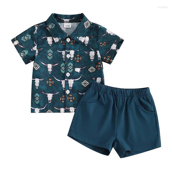 Conjuntos de ropa para niños pequeños, pantalones cortos occidentales, 2 piezas, trajes de verano, estampado de vaca, manga corta, camisa y traje