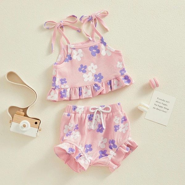 Juegos de ropa para niños pequeños 2pcs traje de baño de baño flores strap top halter top bikini fondos traje de baño de baño de verano