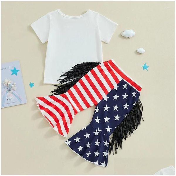 Ensembles de vêtements pour tout-petit bébé fille 4ème de Jy Tenue à manches courtes Print Top Tassel American Flag Stars Stripes Fared Pant Drop Del Otdxr