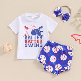 Ensembles de vêtements Toddler Baby Girl Baseball tenue Hey Patter Swing Shirt Print Shorts Band Set Summer Vêtements