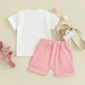 Kledingsets Peuter Baby Meisje Jongen Kleding Pasen T-shirt met korte mouwen Top Shorts met zak Leuke zomeroutfit 2-delige set