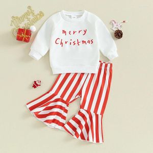 Juegos de ropa para niños pequeños ropa de Navidad de Navidad otoño 2pc manga larga sudadera bengala rayado pantalones de fondo set