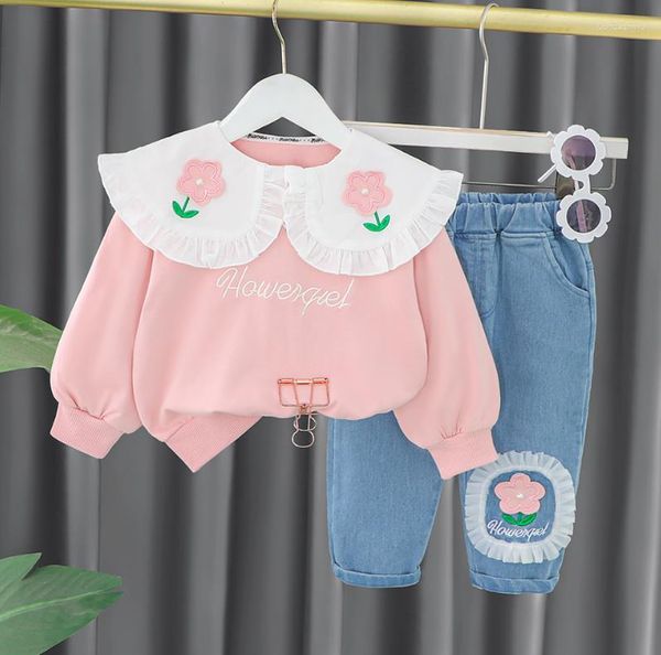 Ensembles de vêtements enfant en bas âge bébé fille vêtements décontracté enfants survêtements belle revers fleurs imprimé à manches longues sweats à capuche hauts pantalons 2 pièces infantile