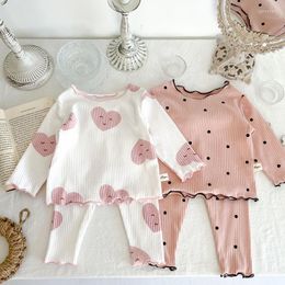 Ensembles de vêtements enfant en bas âge bébé fille ensemble de vêtements automne coeur Dot imprimer Pit Strip pyjamas pour nourrissons coton mignon jeunes enfants