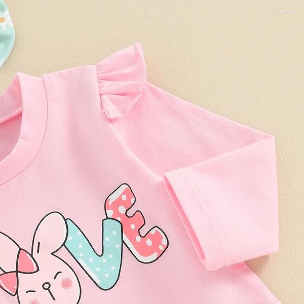 Conjuntos de ropa Niño Bebé Niña Traje de Pascua Impresión de letras Camiseta de manga larga con volantes con pantalones y diadema Ropa