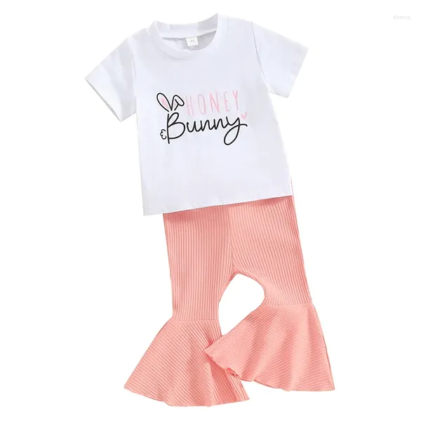 Ensembles de vêtements pour bébés filles, tenue de pâques, hauts à manches courtes, chemises et pantalons évasés, ensemble de vêtements