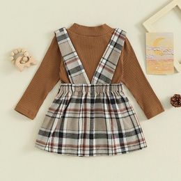 Ensembles de vêtements pour bébés filles, tenue d'automne et d'hiver, manches longues, tricot, col montant, haut à carreaux, jupe à bretelles