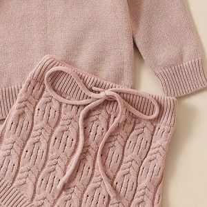 Ensembles de vêtements pour bébés filles, vêtements d'automne et d'hiver, pull à manches longues et col de poupée avec short à cordon de serrage, ensemble de tenue tricotée 2 pièces