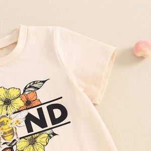 Kleding sets peuter babymeisje groovy outfit retro kleine hippie boho champignon t-shirt bloemen streep flare broek set