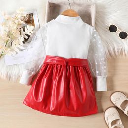 Ensembles de vêtements pour bébés filles, tenue d'automne, col haut, pull à manches longues, jupe courte en cuir