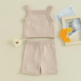 Ensembles de vêtements pour bébés filles, tenue d'été à imprimé Floral, débardeur tricoté, haut et short élastique, vêtements Boho