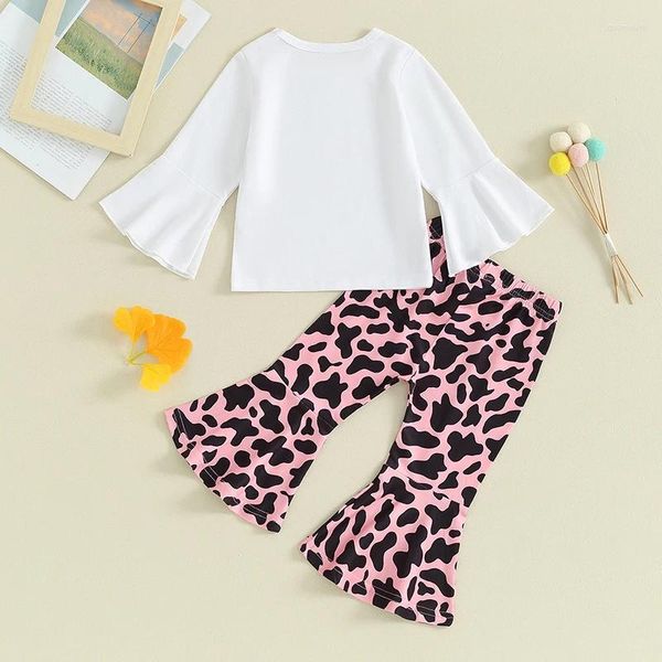 Conjuntos de ropa para bebés y niñas, ropa con pantalones acampanados, sudadera de manga larga, Tops, pantalones con estampado de leopardo, conjunto para niñas