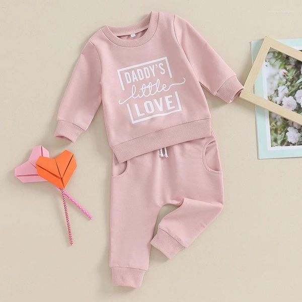 Ensembles de vêtements pour bébés filles, tenues pour papa, petit amour, sweat-shirt à manches longues et col ras du cou, ensemble 2 pièces, vêtements d'automne