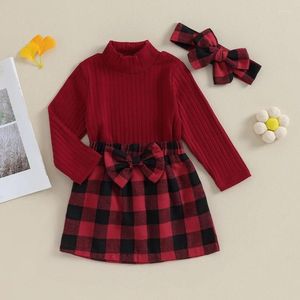 Kleding sets peuter babymeisje rok outfit stevige kleur lange mouwen coltrui turtleneck gebreide trui mini herfst winter kleren