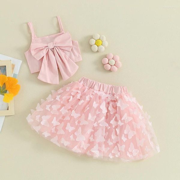 Conjuntos de ropa para bebé niña ropa de verano sin mangas Bowknot Cami Crop Tops mariposa tul falda tutú conjunto 2 piezas traje